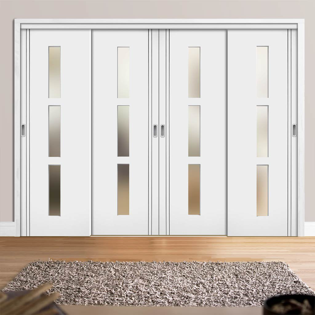Four Sliding Doors and Frame Kit - Sierra Blanco Door - Frosted Glass - White Painted
