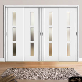 Image: Four Sliding Doors and Frame Kit - Sierra Blanco Door - Frosted Glass - White Painted