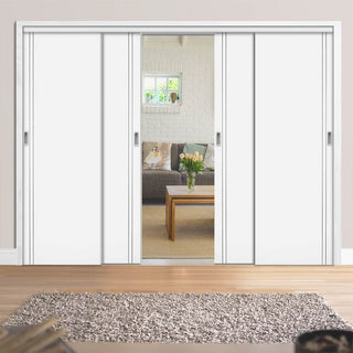 Image: Four Sliding Doors and Frame Kit - Sierra Blanco Flush Door - White Painted