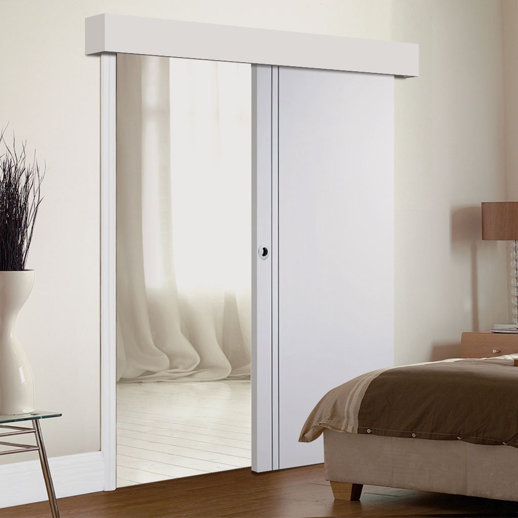 Single Sliding Door & Wall Track - Sierra Blanco Flush Door - White Painted