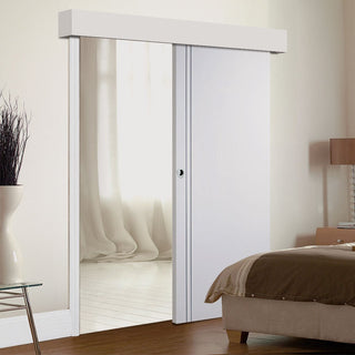 Image: Single Sliding Door & Wall Track - Sierra Blanco Flush Door - White Painted