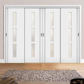 Image: Minimalist Wardrobe Door & Frame Kit - Four Sierra Blanco Doors - Frosted Glass - White Painted