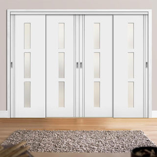 Image: Four Sliding Wardrobe Doors & Frame Kit - Sierra Blanco Door - Frosted Glass - White Painted