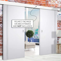 Double Sliding Door & Wall Track - Sierra Blanco Flush Doors - White Painted