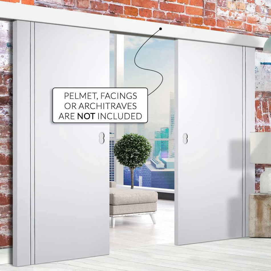 Double Sliding Door & Wall Track - Sierra Blanco Flush Doors - White Painted