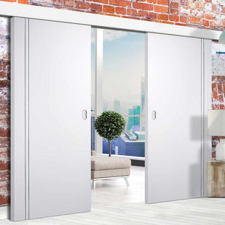 Image: Double Sliding Door & Wall Track - Sierra Blanco Flush Doors - White Painted