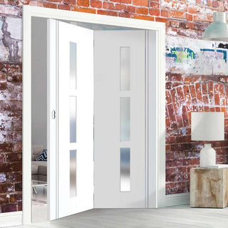 Image: Two Folding Doors & Frame Kit - Sierra Blanco 2+0 - Frosted Glass - White Painted
