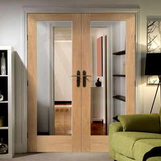 Image: Simpli Double Door Set - Patt 10 Oak Door - Clear Glass - Prefinished