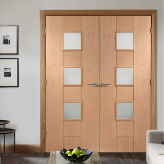 Image: Simpli Double Door Set - Messina Oak Door - Clear Glass - Prefinished