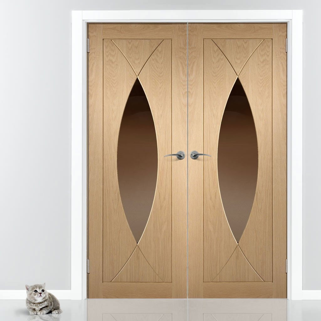 Simpli Double Door Set - Pesaro Oak Door - Clear Glass - Prefinished