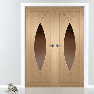 Image: Simpli Double Door Set - Pesaro Oak Door - Clear Glass - Prefinished