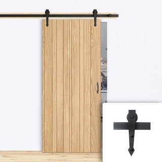 Image: Single Sliding Door & Arrowhead Black Track - Montreal Oak Flush Internal Door - Prefinished