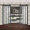 Top Mounted Black Sliding Track & Solid Wood Double Doors - Eco-Urban® Sintra 4 Pane Doors DD6428G Clear Glass - Stormy Grey Premium Primed