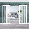 Top Mounted Black Sliding Track & Solid Wood Double Doors - Eco-Urban® Sintra 4 Pane Doors DD6428G Clear Glass - Cloud White Premium Primed