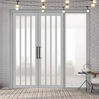 Image: Bespoke Room Divider - Eco-Urban® Sintra Door Pair DD6428F - Frosted Glass with Full Glass Side - Premium Primed - Colour & Size Options