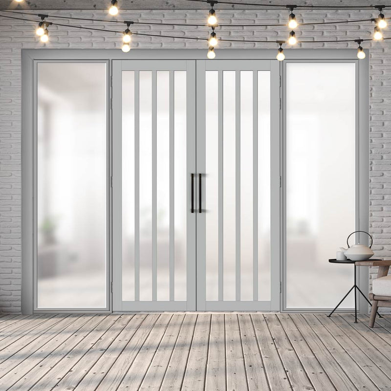 Bespoke Room Divider - Eco-Urban® Sintra Door Pair DD6428F - Frosted Glass with Full Glass Sides - Premium Primed - Colour & Size Options