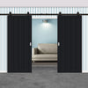 Top Mounted Black Sliding Track & Solid Wood Double Doors - Eco-Urban® Sintra 4 Panel Doors DD6428 - Shadow Black Premium Primed