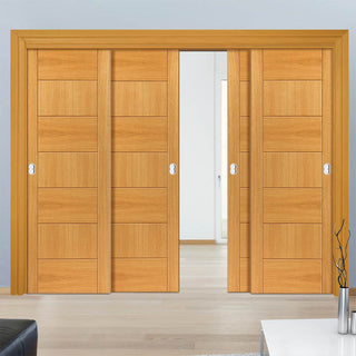 Image: Four Sliding Doors and Frame Kit - Sirocco Flush Oak Door - Prefinished
