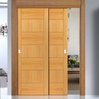 Image: Two Sliding Doors and Frame Kit - Sirocco Flush Oak Door - Prefinished
