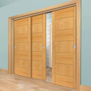 Image: Three Sliding Doors and Frame Kit - Sirocco Flush Oak Door - Prefinished