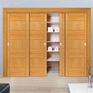 Image: Four Sliding Wardrobe Doors & Frame Kit - Sirocco Flush Oak Door - Prefinished