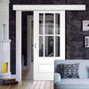 Single Sliding Door & Wall Track - Canterbury White Primed Door - Clear Bevelled Glass