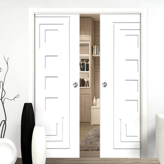 Image: Bespoke Altino Flush Double Pocket Door - White Primed