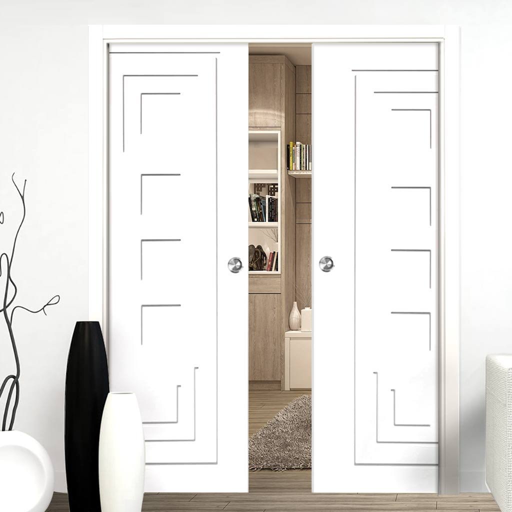 Altino Flush Double Evokit Pocket Doors - Primed