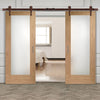 Double Sliding Door & Track - Pattern 10 Shaker Oak Doors - Obscure Glass - Prefinished