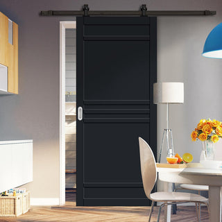 Image: Top Mounted Black Sliding Track & Solid Wood Door - Eco-Urban® Colorado 6 Panel Solid Wood Door DD6436 - Shadow Black Premium Primed