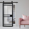 Top Mounted Black Sliding Track & Solid Wood Door - Eco-Urban® Sheffield 5 Pane Solid Wood Door DD6312SG - Frosted Glass - Shadow Black Premium Primed