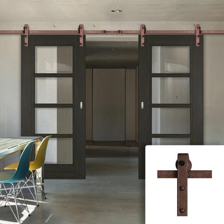 Image: Double Sliding Door & Straight Antique Rust Track - Vancouver Smoked Oak Internal Doors - Clear Glass - Prefinished