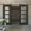 Double Sliding Door & Straight Antique Rust Track - Vancouver Smoked Oak Internal Doors - Clear Glass - Prefinished