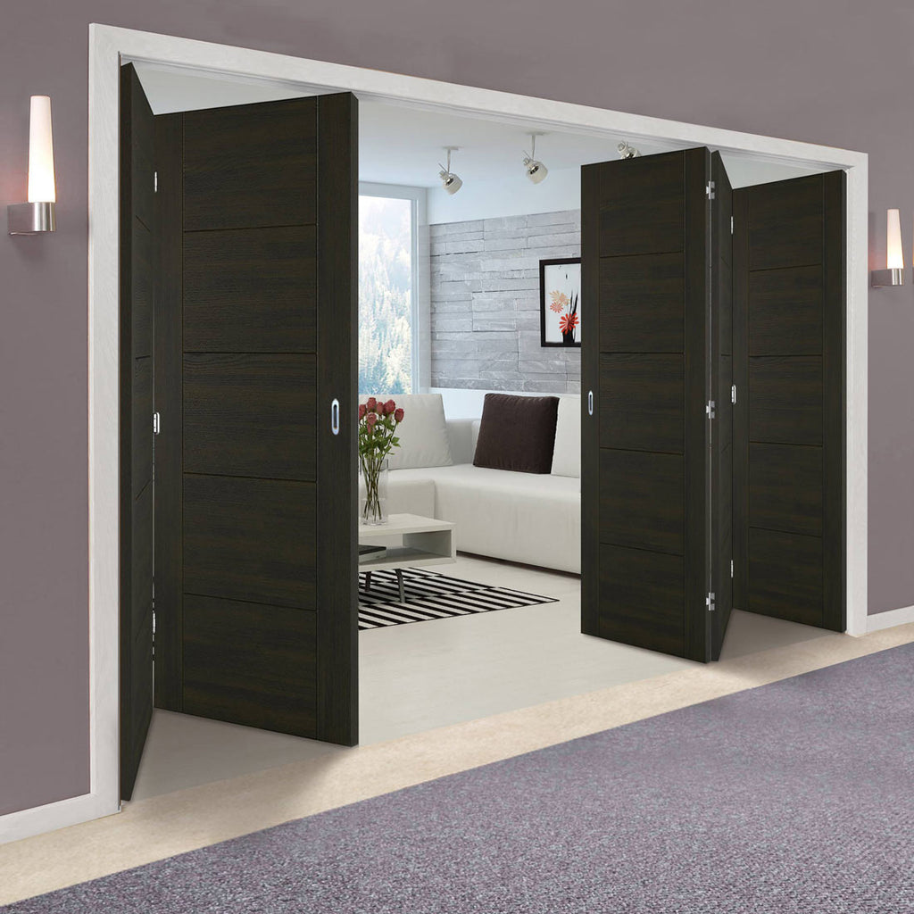 Five Folding Doors & Frame Kit - Vancouver Smoked Oak Flush Internal Doors - Prefinished