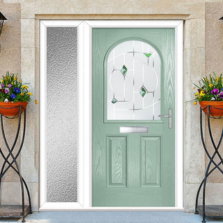 Image: Premium Composite Front Door Set with One Side Screen - Snipe 1 Murano Green Glass - Shown in Chartwell Green