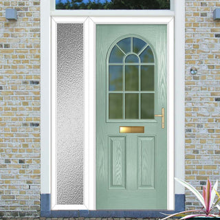 Image: Premium Composite Front Door Set with One Side Screen - Snipe 1 Geo Bar Clear Glass - Shown in Chartwell Green
