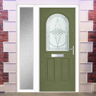 Image: Premium Composite Front Door Set with One Side Screen - Snipe 1 Veneto Glass - Shown in Reed Green