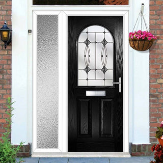 Image: Premium Composite Front Door Set with One Side Screen - Snipe 1 Laptev Black Glass - Shown in Black