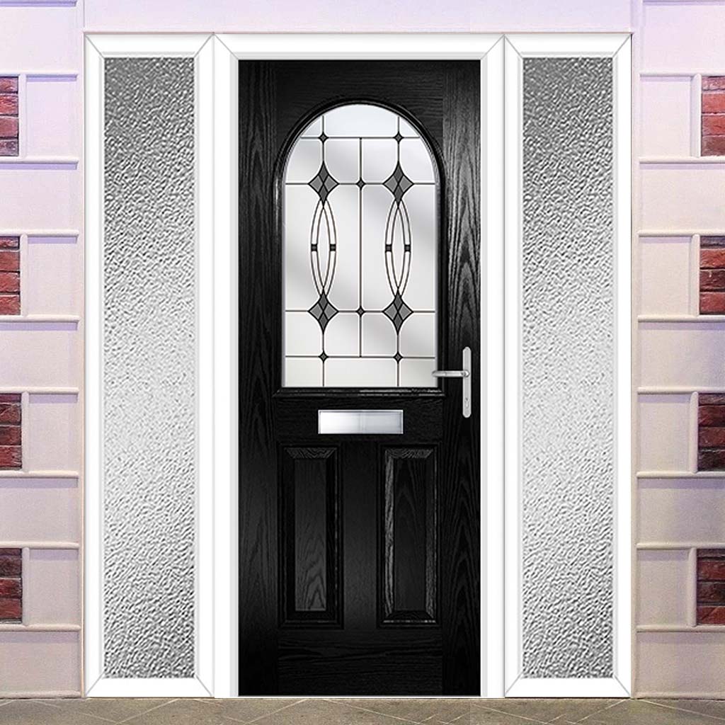 Premium Composite Front Door Set with Two Side Screens - Snipe 1 Laptev Black Glass - Shown in Black