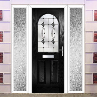 Image: Premium Composite Front Door Set with Two Side Screens - Snipe 1 Laptev Black Glass - Shown in Black