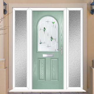 Image: Premium Composite Front Door Set with Two Side Screens - Snipe 1 Murano Green Glass - Shown in Chartwell Green