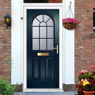 Image: Premium Composite Front Door Set - Snipe 1 Geo Bar Cotswold Glass - Shown in Blue