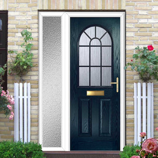 Image: Premium Composite Front Door Set with One Side Screen - Snipe 1 Geo Bar Cotswold Glass - Shown in Blue