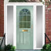 Premium Composite Front Door Set with Two Side Screens - Snipe 1 Geo Bar Clear Glass - Shown in Chartwell Green