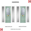 Premium Composite Front Door Set with Two Side Screens - Snipe 1 Geo Bar Clear Glass - Shown in Chartwell Green