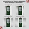 Premium Composite Front Door Set with Two Side Screens - Snipe 1 Geo Bar Sandblast Ice Glass - Shown in Green