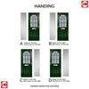 Premium Composite Front Door Set with One Side Screen - Snipe 1 Geo Bar Sandblast Ice Glass - Shown in Green
