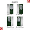 Premium Composite Front Door Set with One Side Screen - Snipe 1 Geo Bar Sandblast Ice Glass - Shown in Green