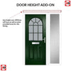 Premium Composite Front Door Set with One Side Screen - Snipe 1 Geo Bar Sandblast Ice Glass - Shown in Green