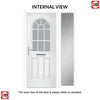 Premium Composite Front Door Set with One Side Screen - Snipe 1 Geo Bar Sandblast Ice Glass - Shown in Green